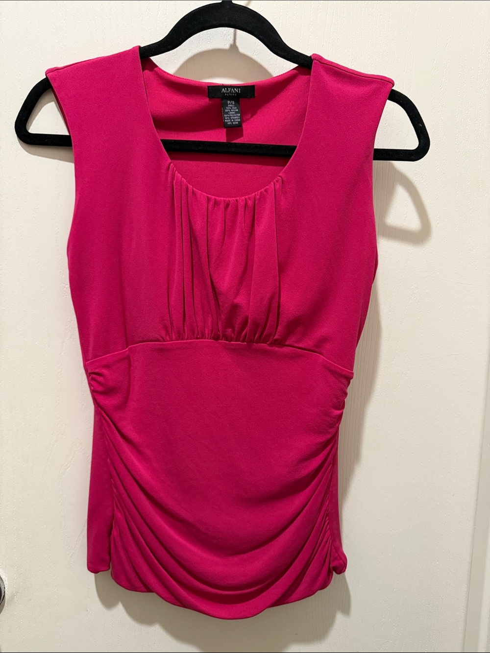 Alfani Women's Bright Fuchsia Sleeveless Pleated Neck Top